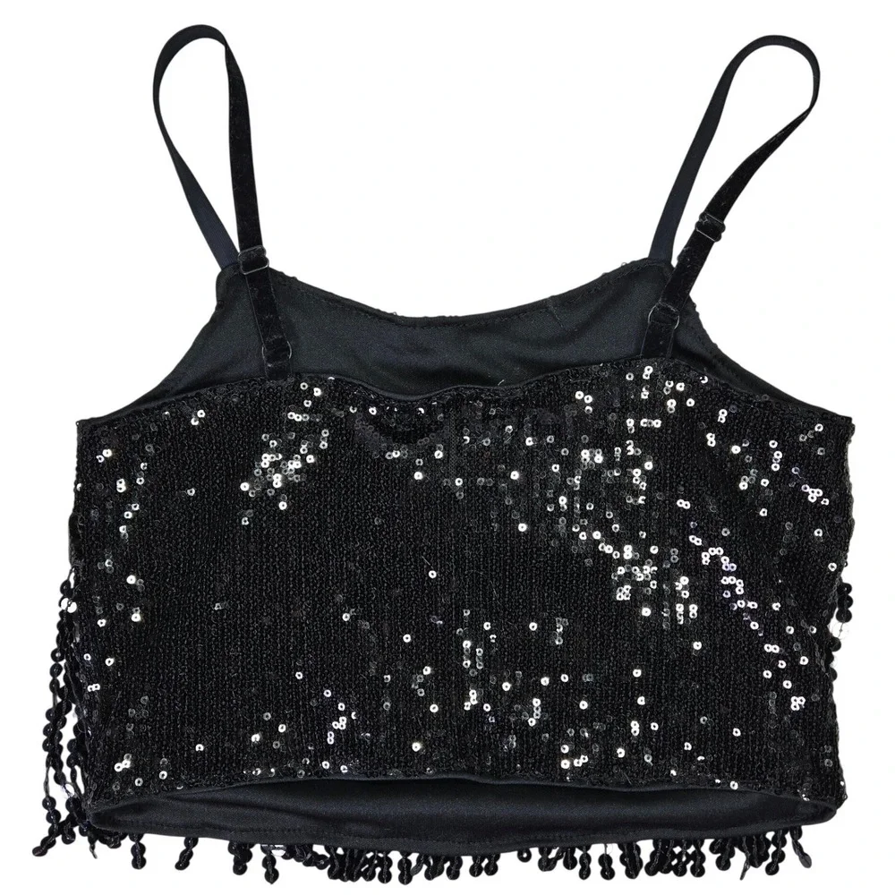 Spirit Halloween Kids‎ Pop Star Costume Black Sequin Fringe Top Flare Pants M